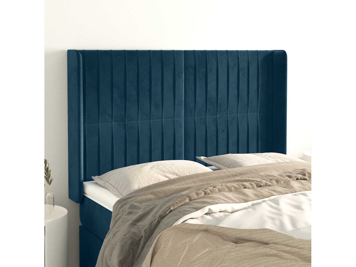 Vidaxl Cabeceira Cama C/ Abas Veludo 147x16x118/128 Cm Azul-escuro
