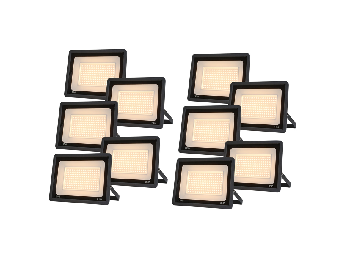 Pack De 10 Projetores Led Exteriores 150w, Luz Branca Quente 3000k, 14.250lm, Ip65, Suporte Ajustável Alpinaluz