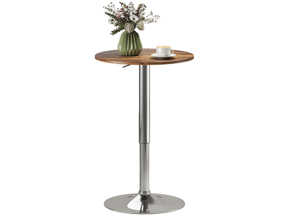 Mesa De Bar, Mesa De Bistrô, Mesa Alta, Altura Ajustável 67-93 Cm, Tampo Giratório 360°, Castanho