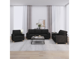 Vidaxl 3 Pcs Conjunto De Sofás Com Almofadas Tecido Preto
