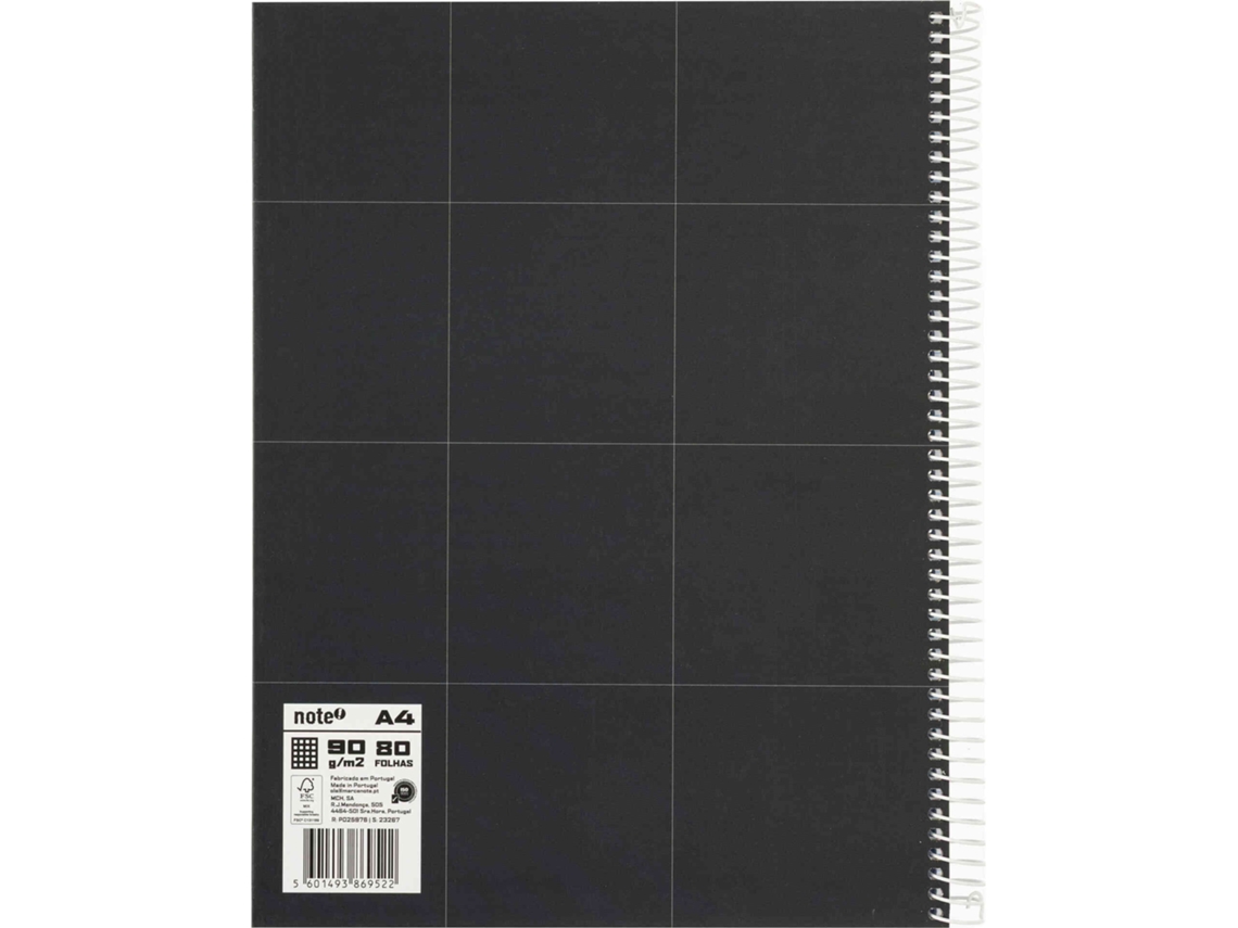 Caderno Espiral Capa Dura A4 Quadriculado Preto Pure Leccit Note!
