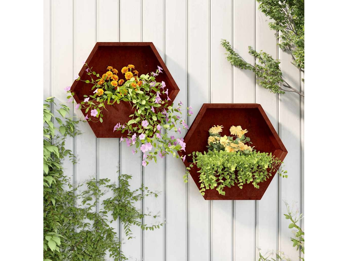 Vidaxl Vasos/floreiras De Parede 2 Pcs Aço Corten Cor Enferrujado