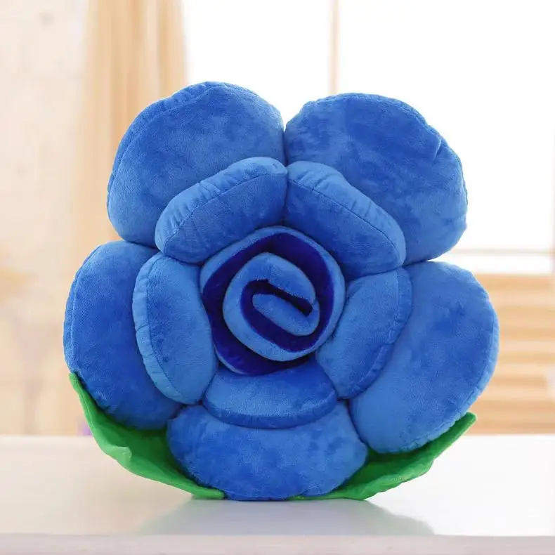 Almofada de Sofá Grande em Pelúcia em Formato de Rosa, Almofada Decorativa Floral MDUG (azul, 40cm)