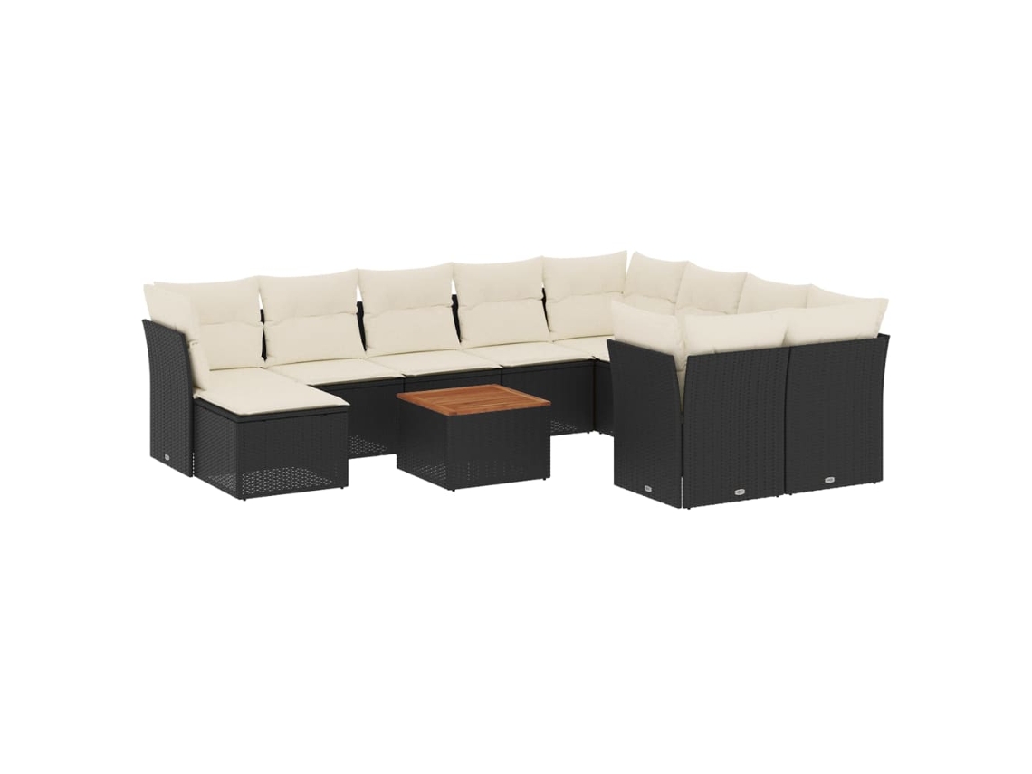 Conjunto de 11 Sofás de Jardim com Almofadões Vime Pe Preto MAISON EXCLUSIVE
