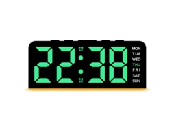 Novo Relógio Digital Grande Led Com Luz De Ambiente, Data, Soneca, 2 Alarmes E Luz De Fundo, Preto Verde. Sfushos