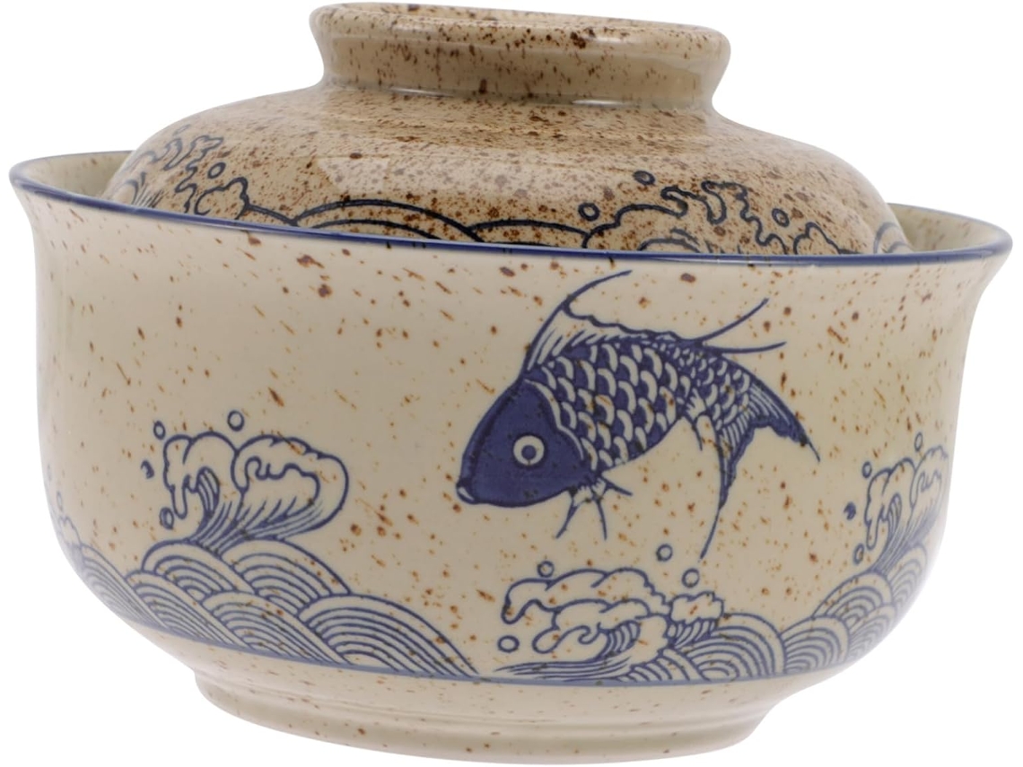 Tigela De Cerâmica De 16,5 Cm (6,5 Polegadas) Estilo Japonês Para Macarrão, Com Tampa