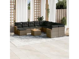 Vidaxl 12 Pcs Conjunto De Sofás Jardim C/ Almofadões Vime Pe Cinzento