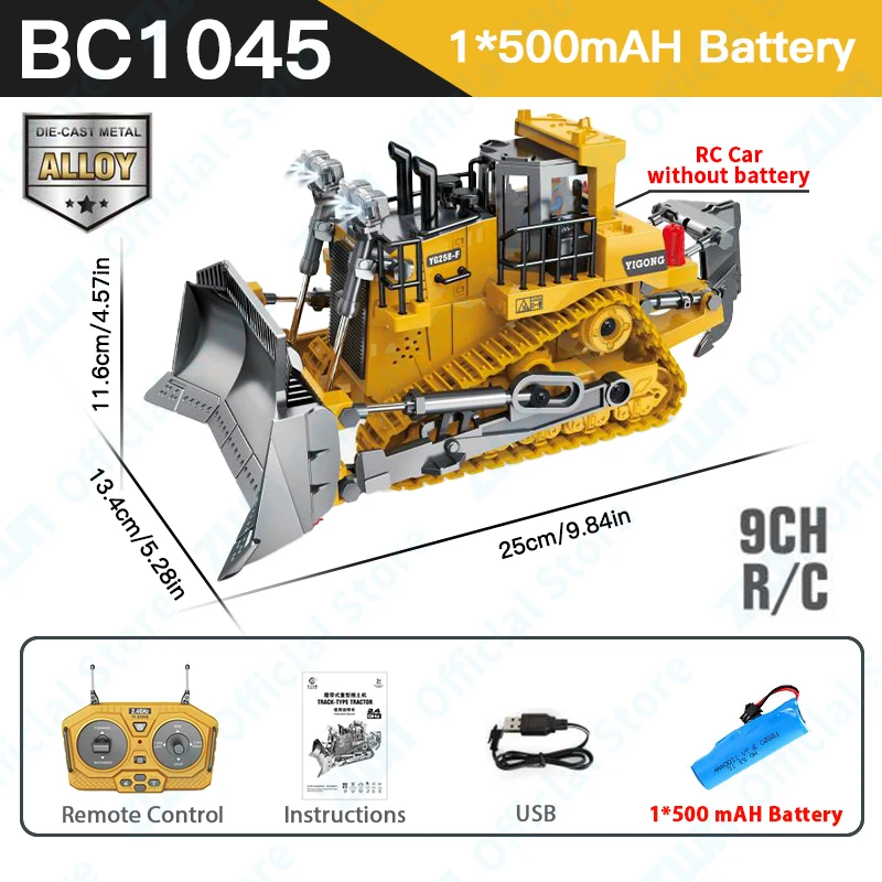 (bulldozer) Veículo De Engenharia De Simulação Em Liga Metálica E Plástico Com Controle Remoto 2.4g, Adequado Para Crianças.