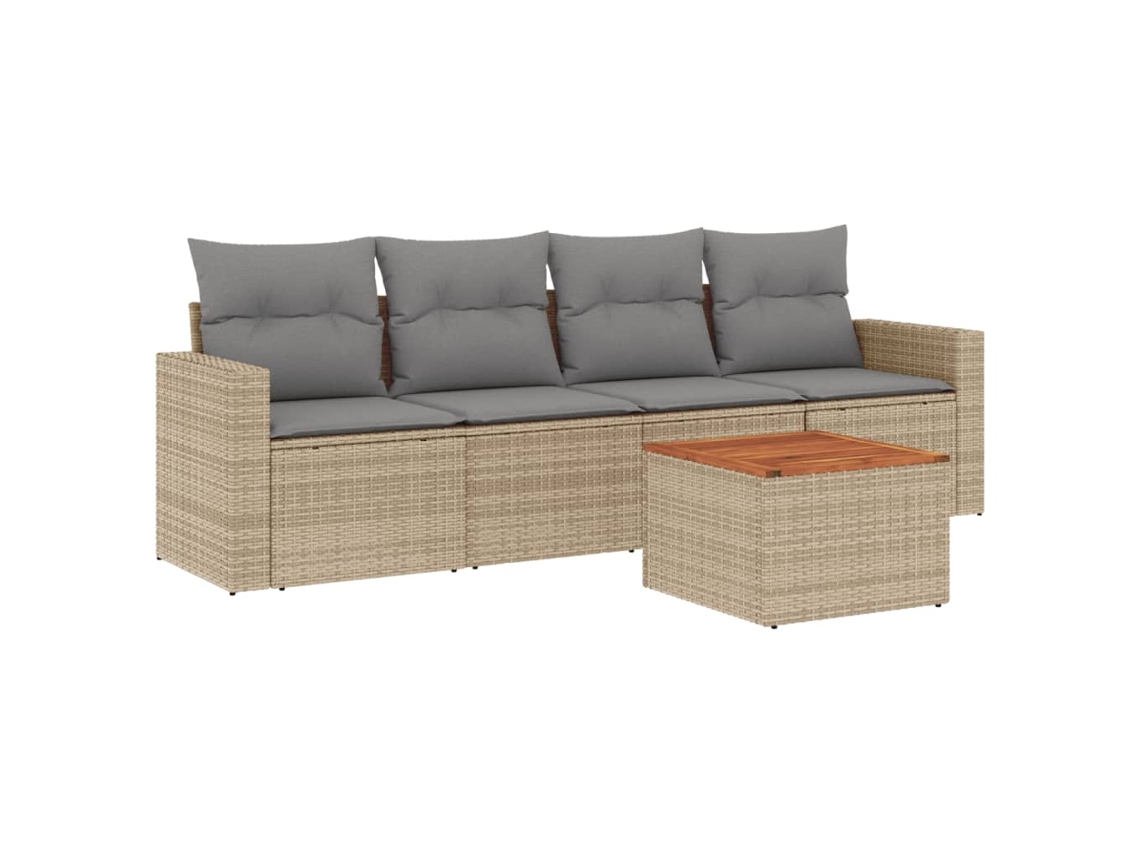 Conjunto de 5 Sofás para Jardim com Almofadões Vime Pe Bege MAISON EXCLUSIVE (5 pcs)