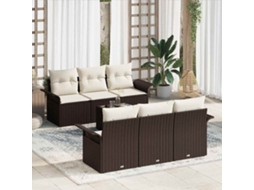 Vidaxl Conjunto De Sofá De Jardim 7 Unid. Castanho Vime Pe