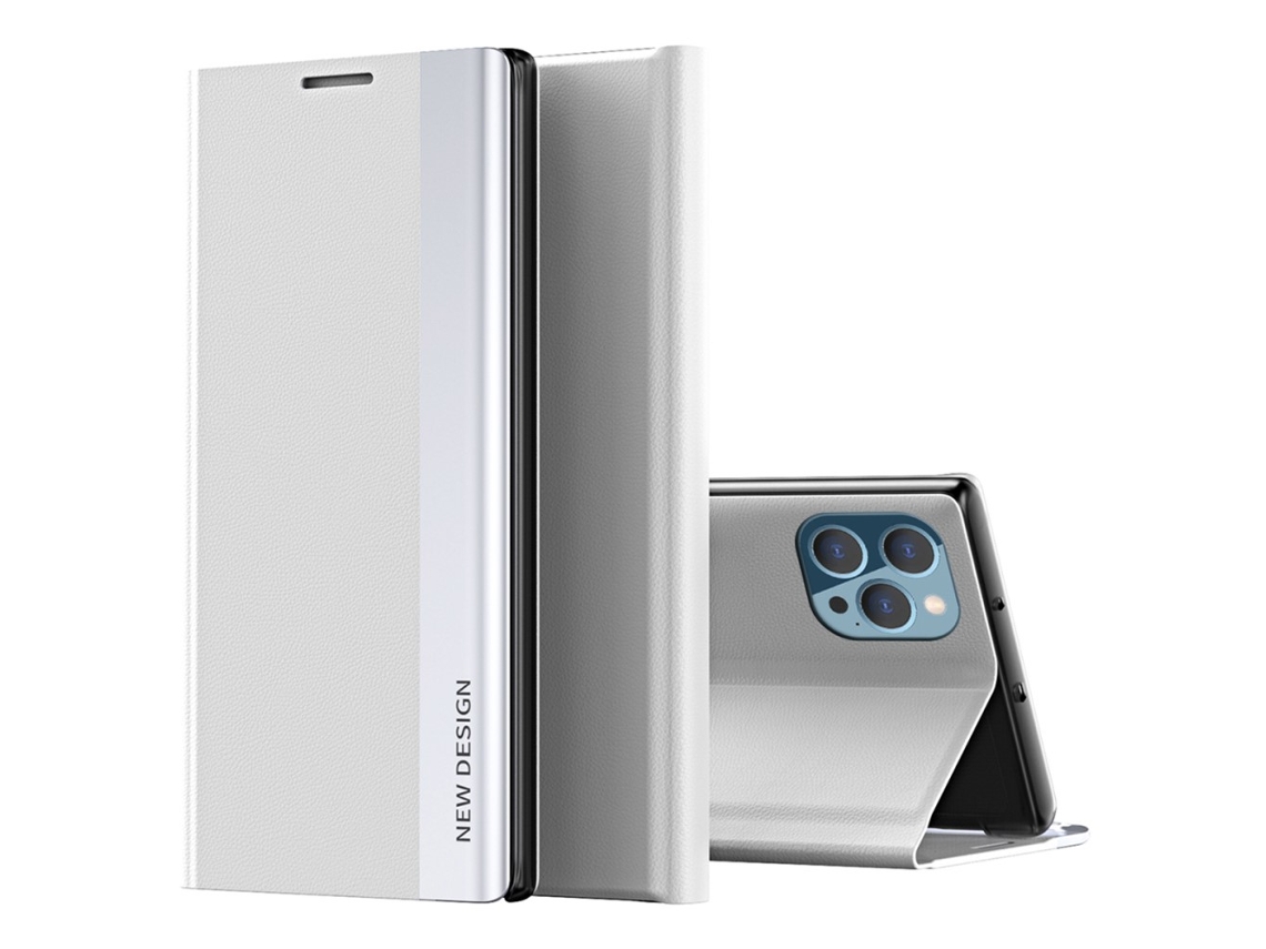 Capa Galvanizado Para Iphone 15 Pro Pele Sintética Branco
