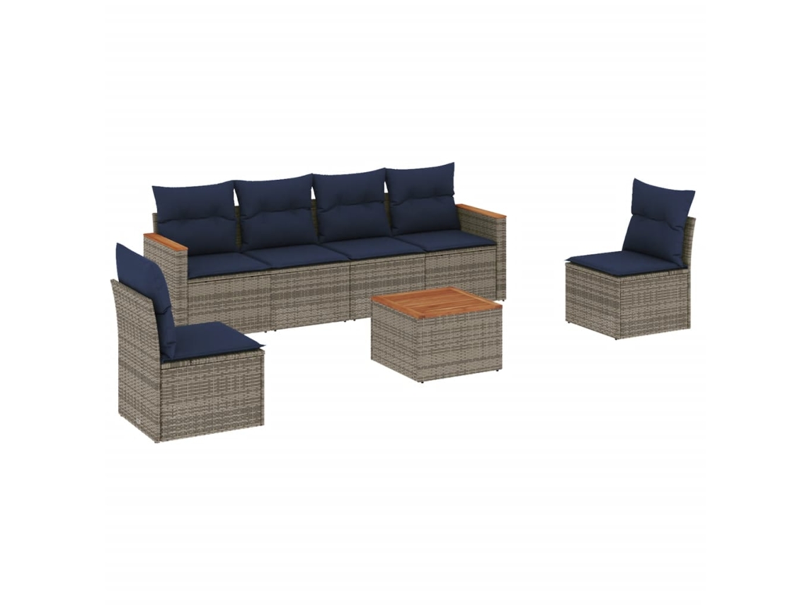 Conjunto de Sofá de Jardim, 7 Peças, Almofadas, Rattan Cinza MAISON EXCLUSIVE