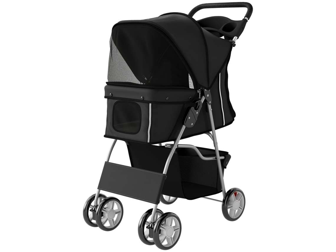 Carrinho Dobrável Pequenos Com Cesta De Armazenamento Suportes Para Copos Rodas E Almofada Lavável 77x44x102 Cm Preto
