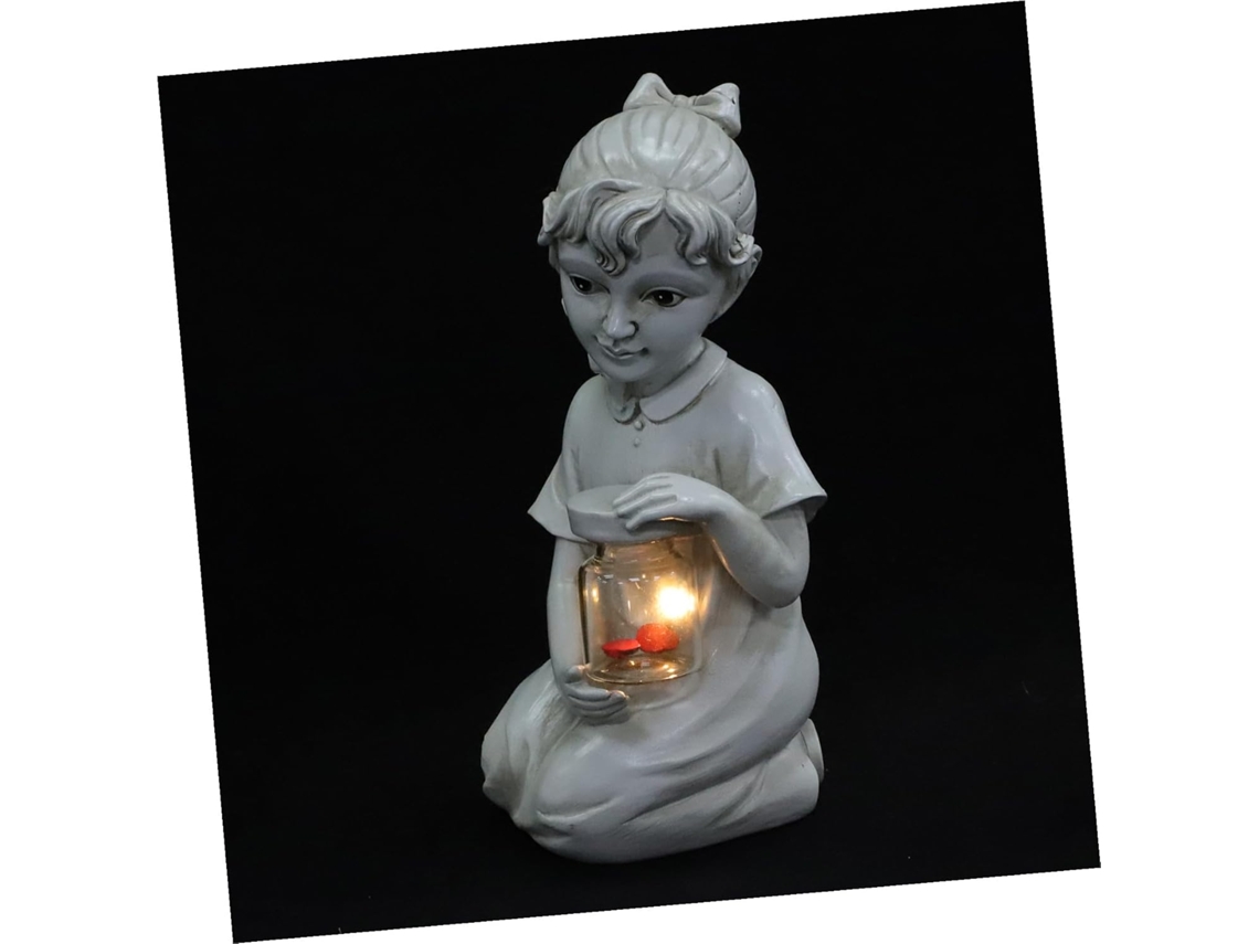 Estátua De Jardim Solar Menino Menina Em Resina, Decorativa E Ecológica, Para Iluminação Externa Em