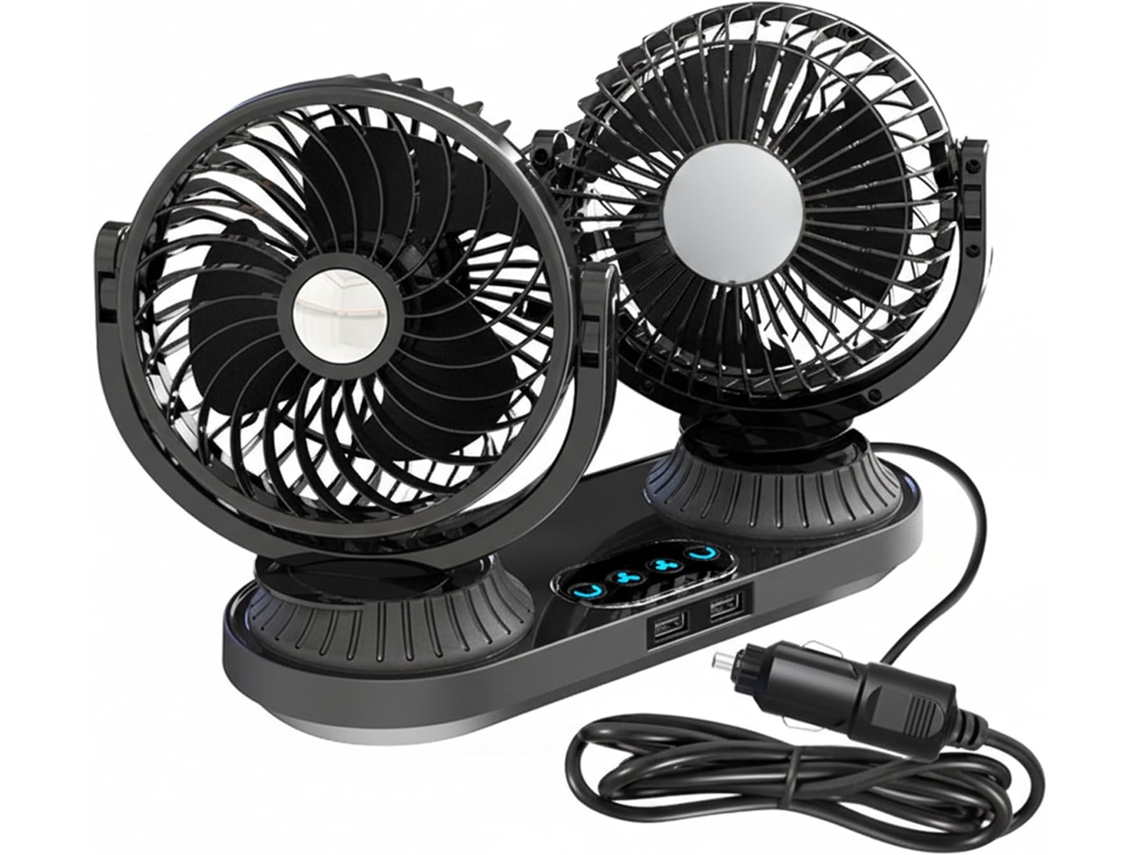 Ventilador De Carro Com Duas Cabeças Que Sopra Ar Frio Oscilação Automática E Portas Usb, Ideal Para Veículos Com