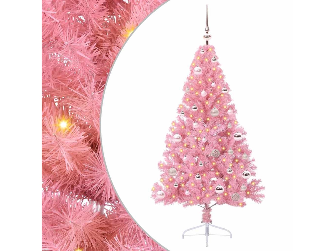 Vidaxl Árvore De Natal Artificial Pré-iluminada Rosa 150 Cm Pvc