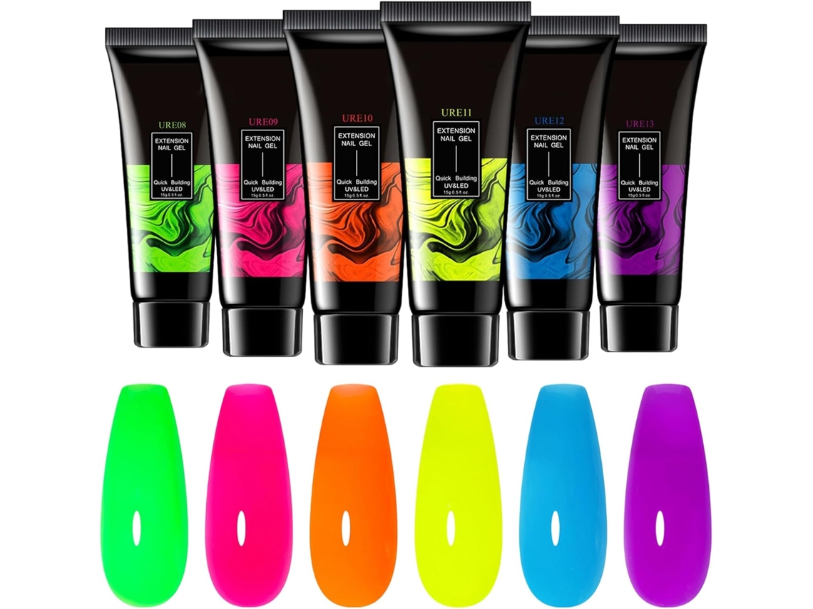 Extensão de unhas em gel, escultura, manicure fluorescente, seis peças escuras