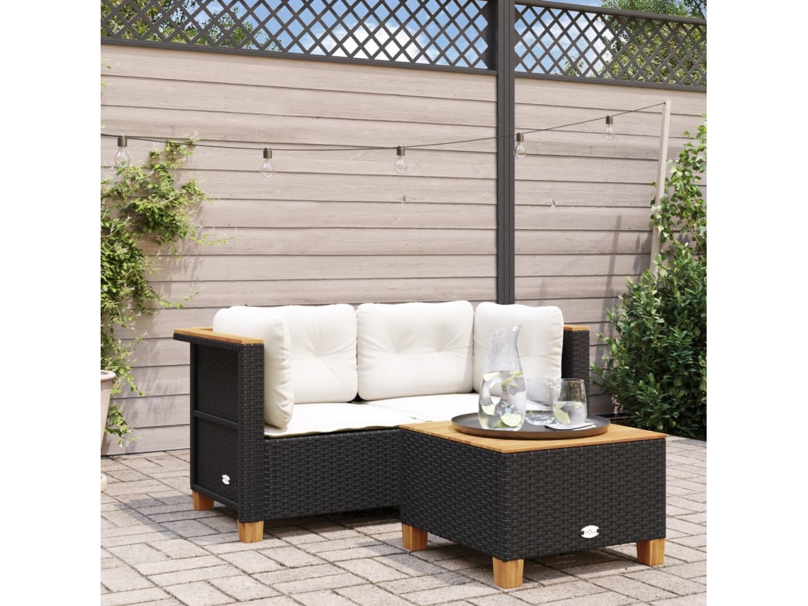 Sofás De Canto P/ Jardim C/ Almofadões 2 Pcs Vime Pe Preto Dkd Home Decor