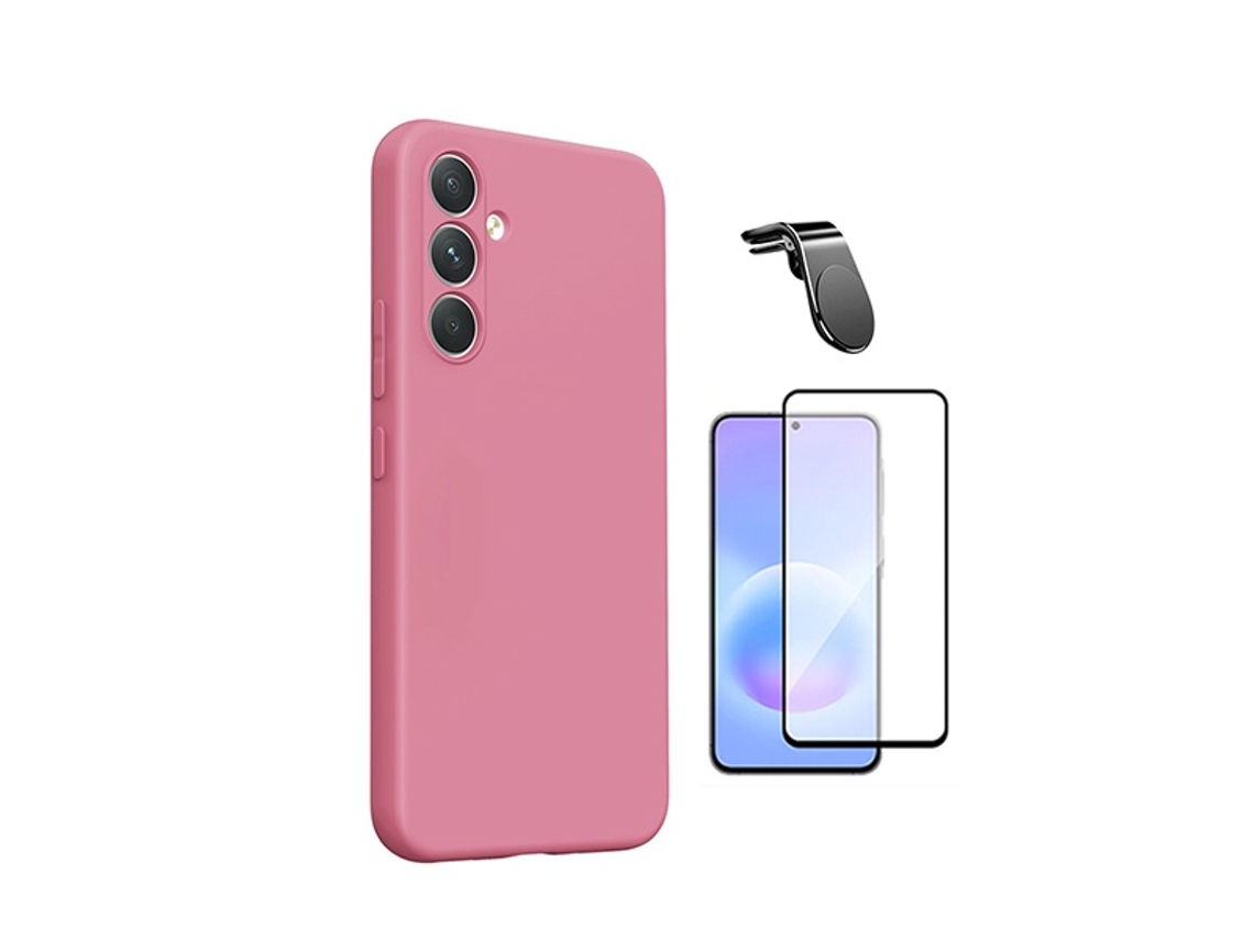 Kit Vidro Temperado Capa Silicone Líquido Suporte L Phonecare Para Samsung Galaxy A27 - Rosa