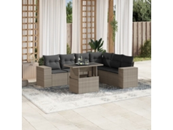 Vidaxl 7 Pcs Conj. Sofás Jardim Com Almofadões Vime Pe Cinzento-claro