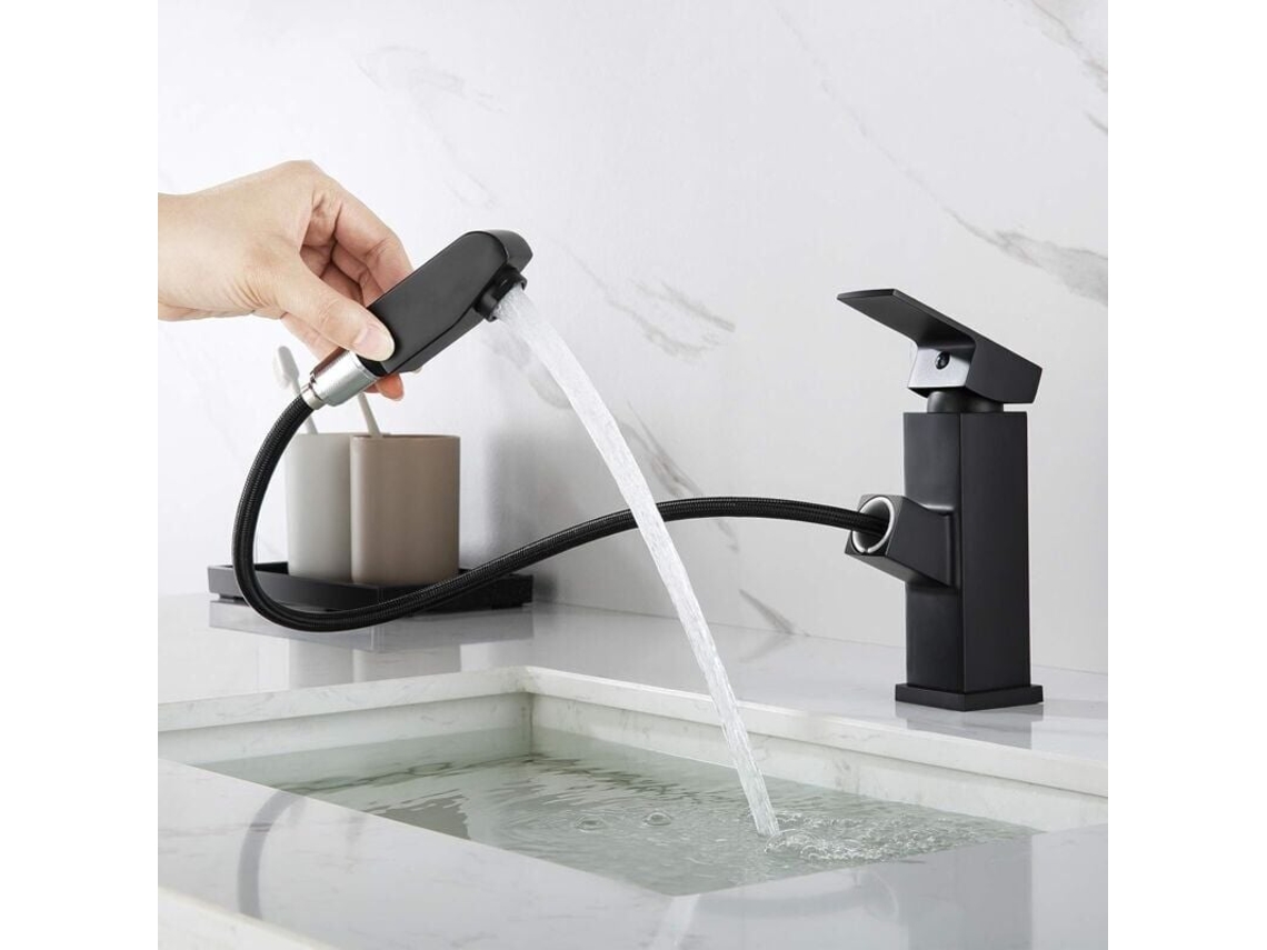 Misturador Com Ducha Extensível, Torneira Preta Para Banheiro, Altura Da 18 Mm Aquaforge