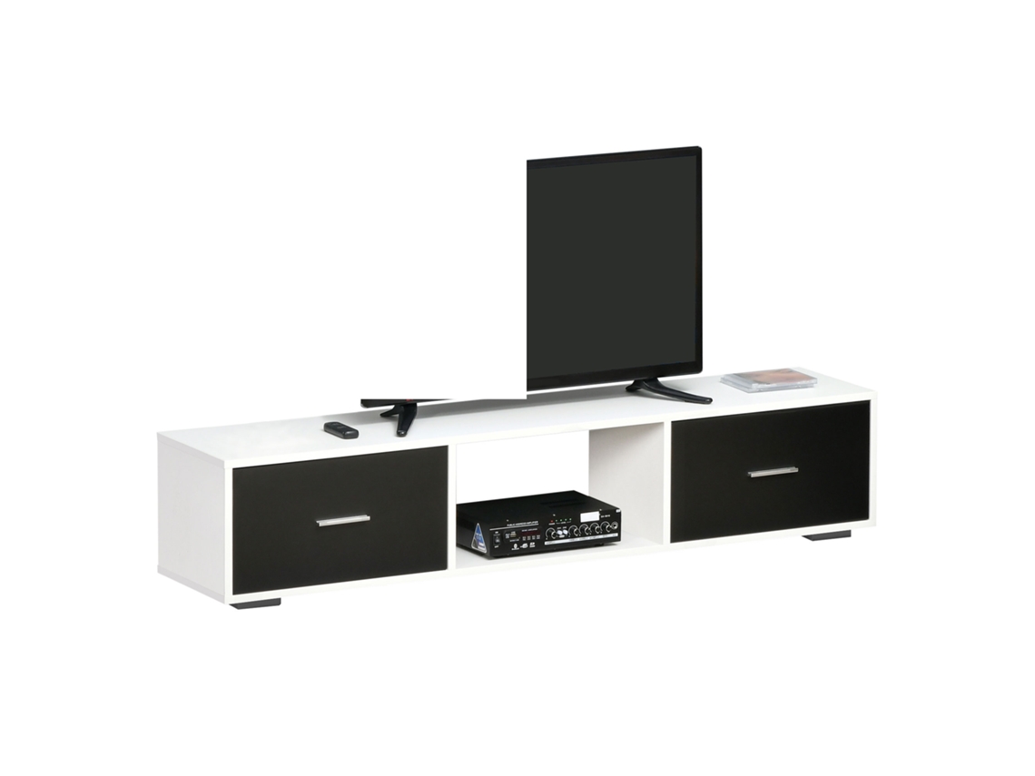 Móvel de Tv 140x30x32cm Branco e Preto para até 60 polegadas, com 2 gavetas e compartimento aberto S/MARCA