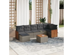 Vidaxl 8 Pcs Conjunto Sofás De Jardim C/ Almofadões Vime Pe Cinzento