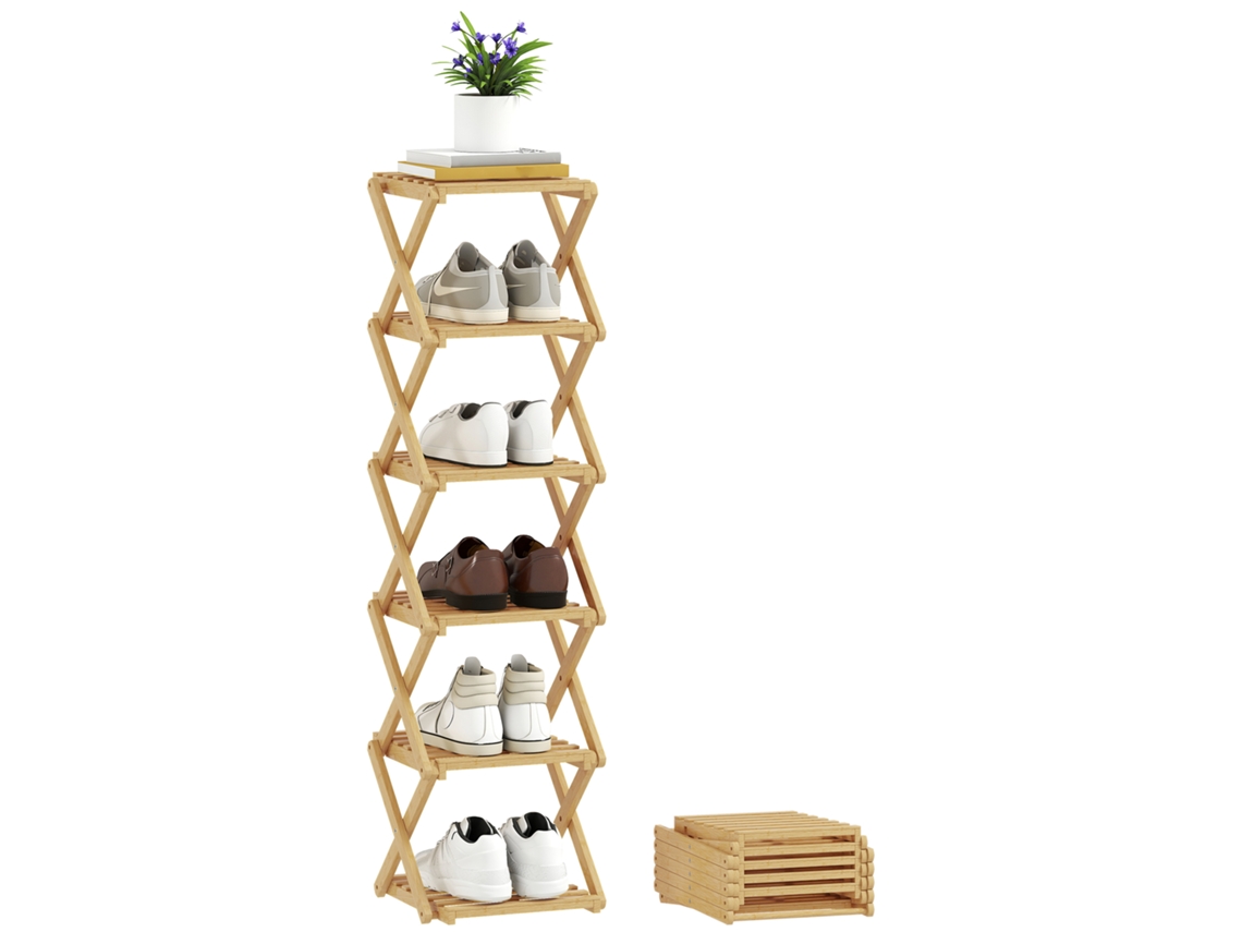 Organizador de Sapatos com 6 prateleiras de bambu até 9 pares 30x29x108cm BTFORUS