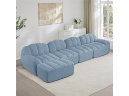 Sofá Modular 4 Lugares Com Pufe, Formato Concha, Espuma 32d De Alta Densidade, Assento Profundo, Tecido Macio, Azul