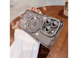 Capa Para Iphone 17 Prateada Com Strass E Fecho Magnético Transparente