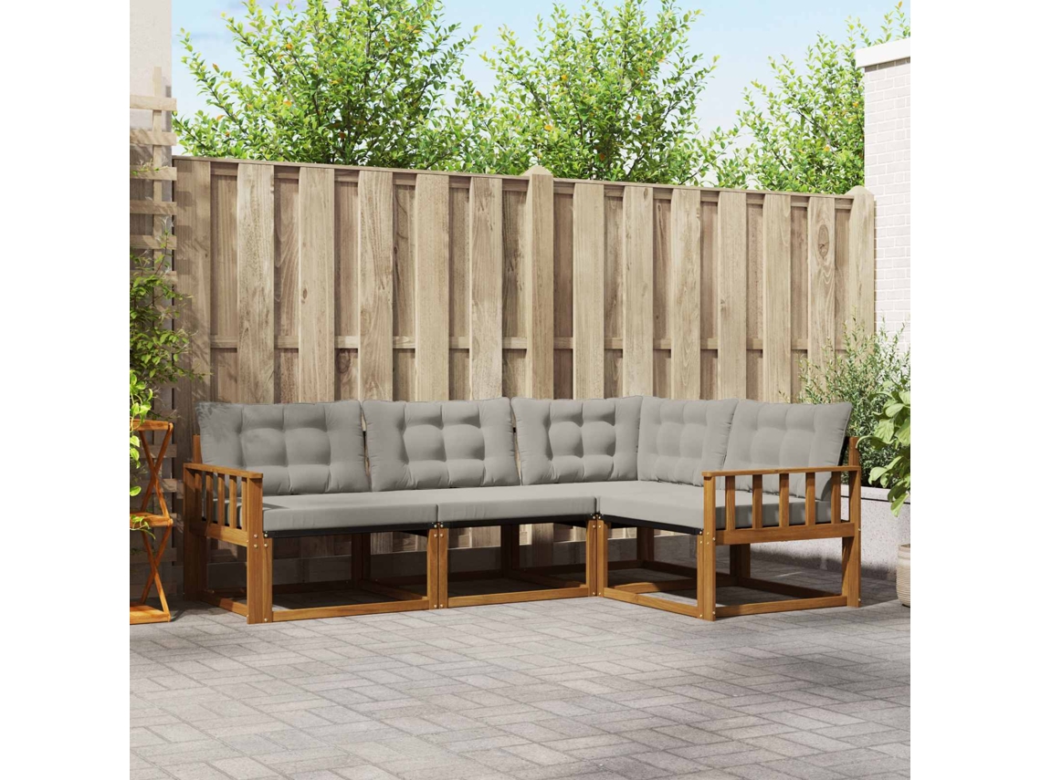 Vidaxl Conjunto De Sofás Para Exterior 4 Unid. Cinza Natural E Claro