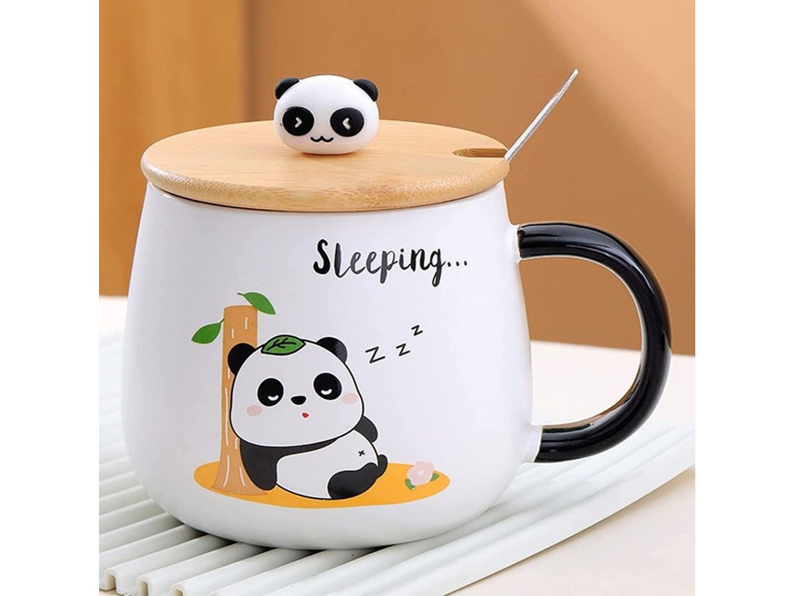 Caneca de porcelana Nova Line, panda, com tampa e colher | S/MARCA