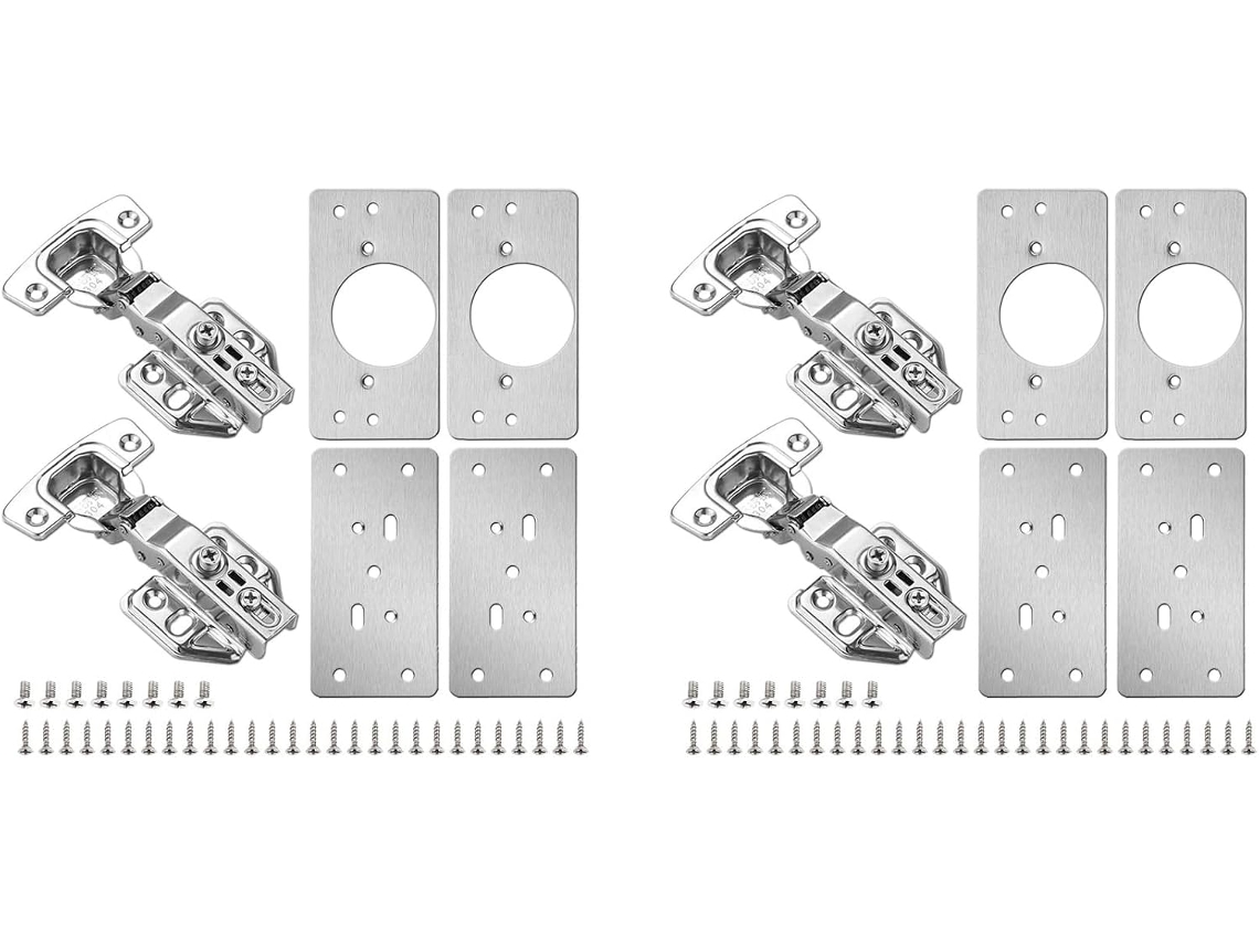 Kit Com 8 Placas De Reparo Para Dobradiças Armário E 4 Fechamento Suave Sobreposição Total Placa