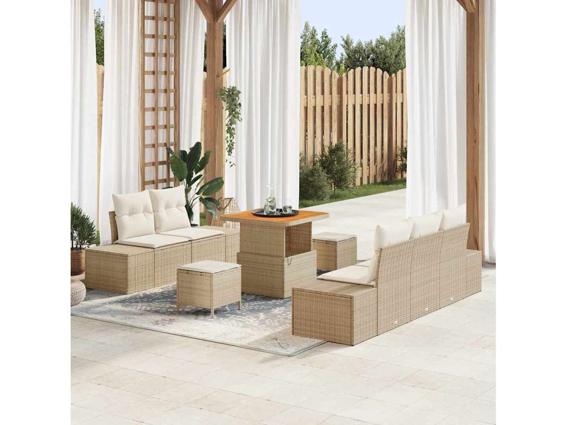 Vidaxl Conjunto De Sofá De Jardim Com Almofada 8 Pcs Bege Vime Pe