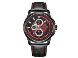 Relógio de quartzo masculino Naviforce com pulseira de PU, estilo casual e formal, preto e vermelho.