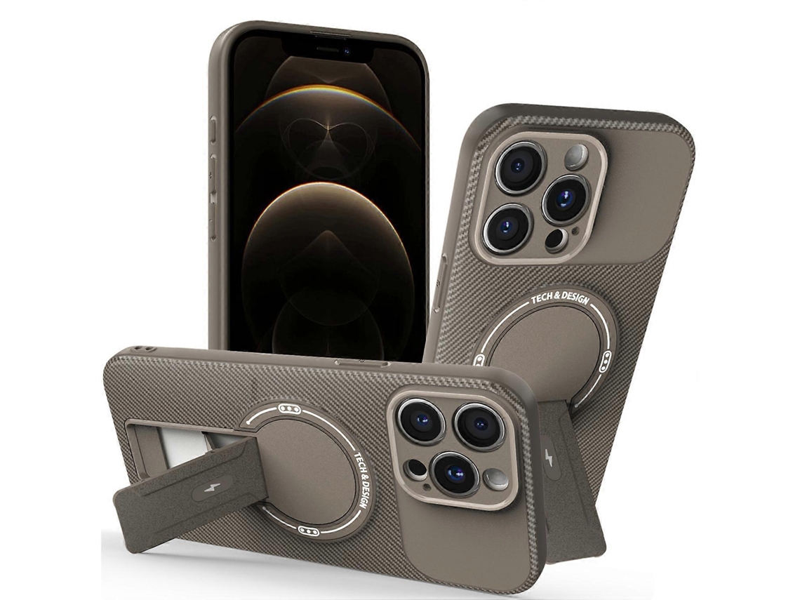 Capa Tkdaddy Para Iphone 12 Pro Com Suporte, Textura De Fibra De Carbono, Pc Capa De Tpu Marrom