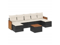 Conjunto de 8 Sofás de Jardim com Almofadões Vime Pe Preto MAISON EXCLUSIVE (8 pcs)