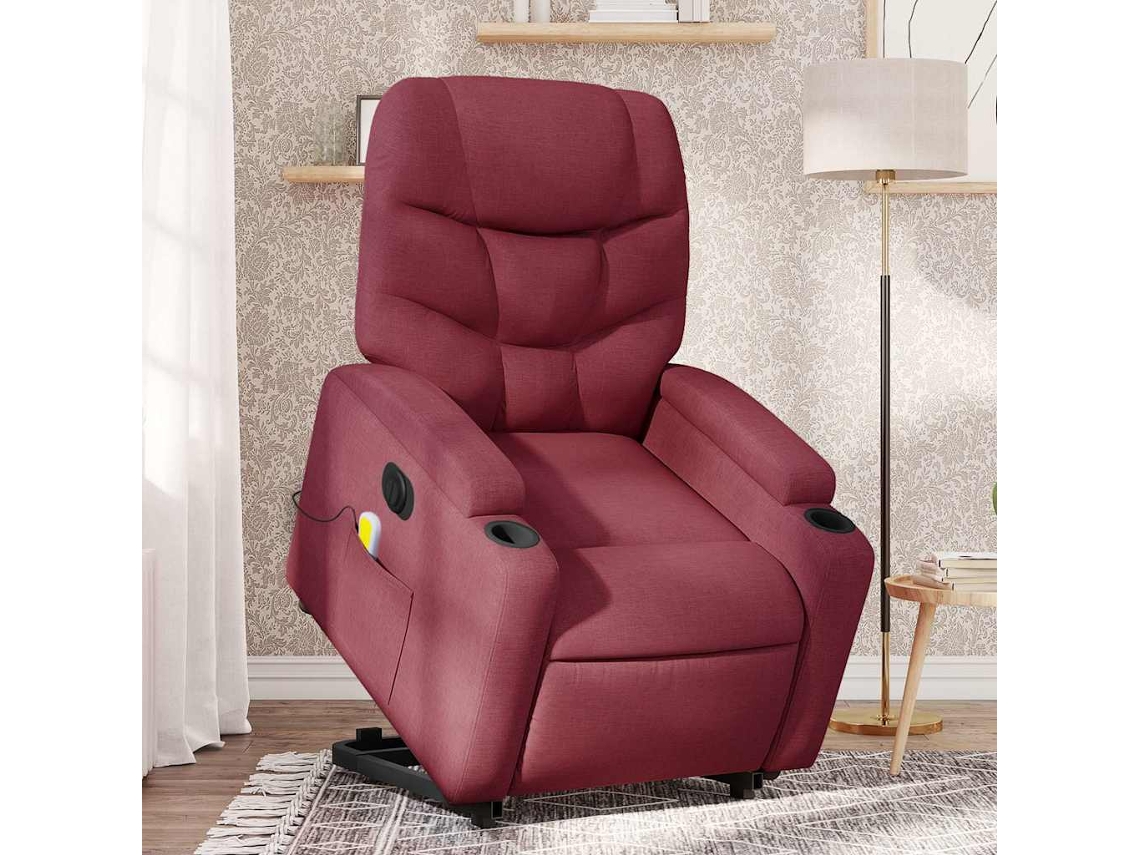 Vidaxl Poltrona Elevatória De Massagens Elétrica Tecido Vermelho Tinto