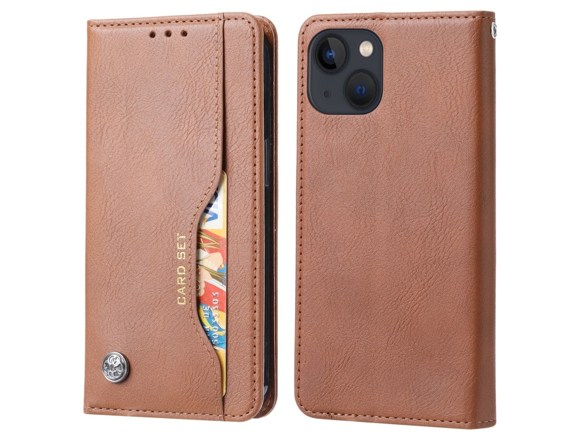 Capa Quedas Para Iphone 15 Plus Pele Sintética Magnética Castanho