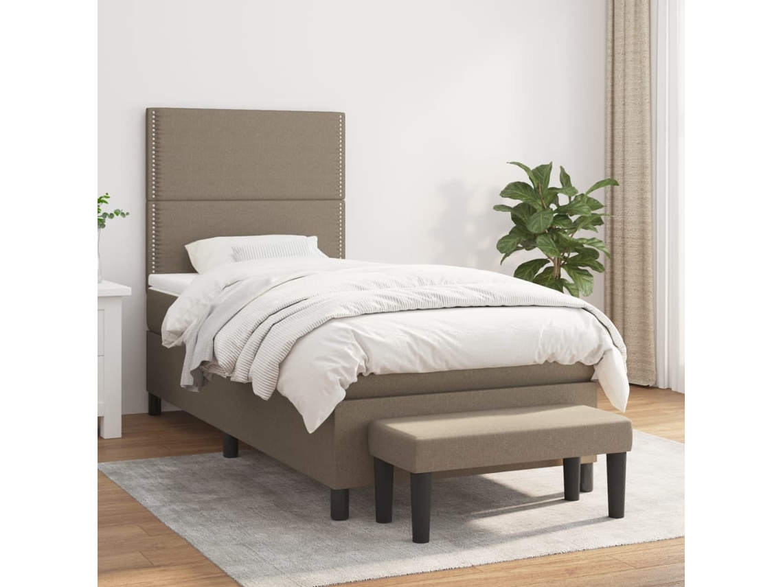 Vidaxl Cama Com Molas/colchão 90x190 Cm Tecido Castanho-acinzentado