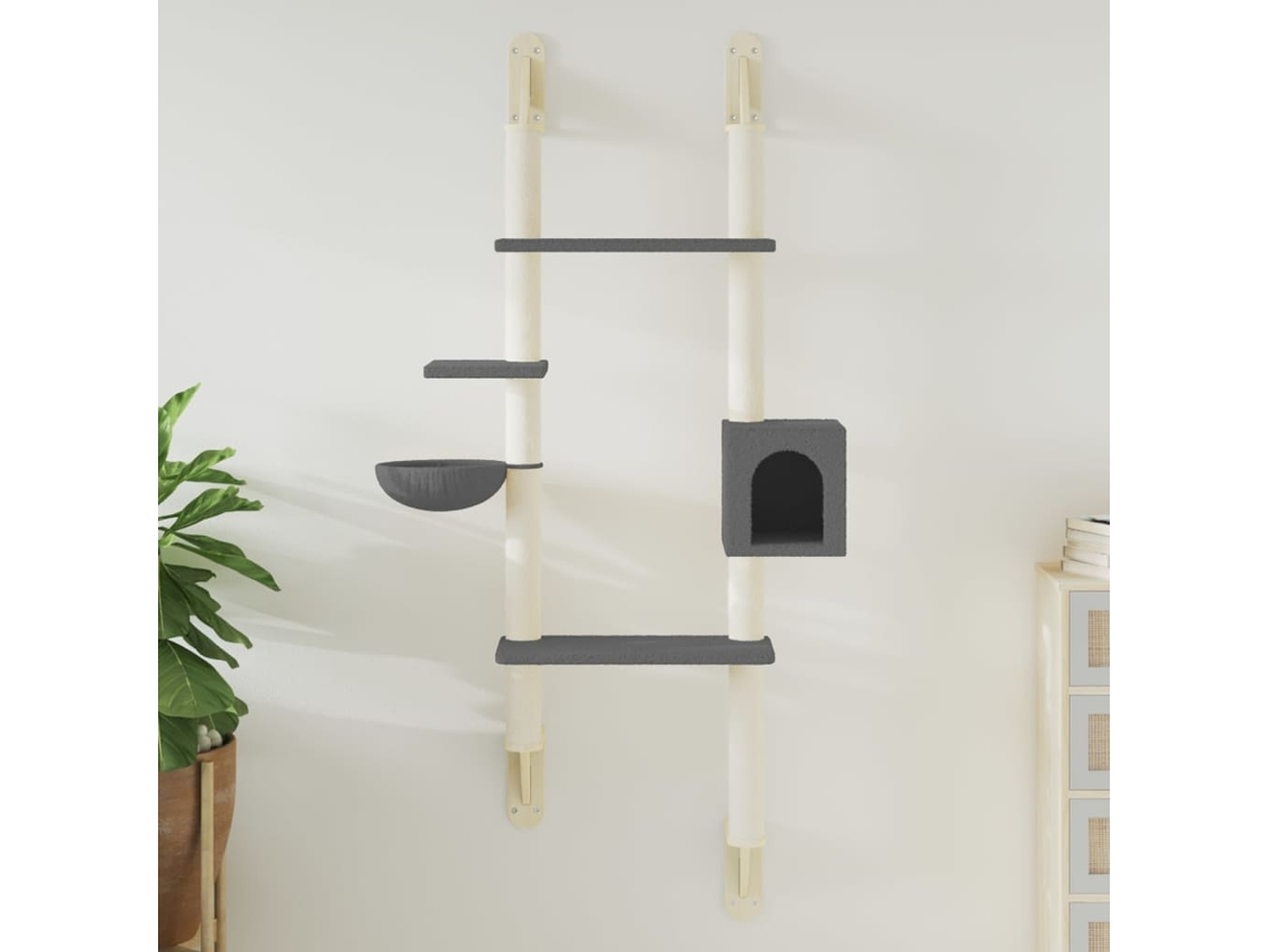 Vidaxl Árvore Parede P/ Gatos C/ Poste Arranhador 180 Cm Cinza-escuro