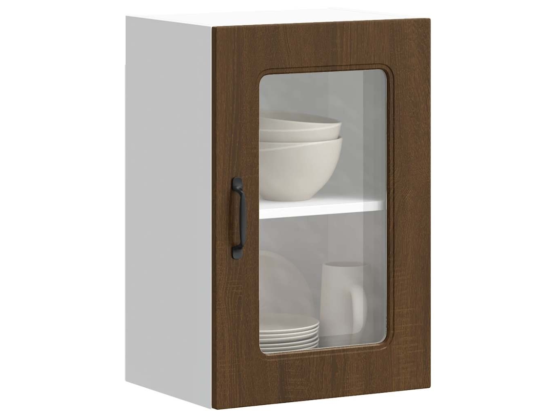 Vidaxl Armário De Parede Cozinha Porta Vidro Kalmar Carvalho Castanho