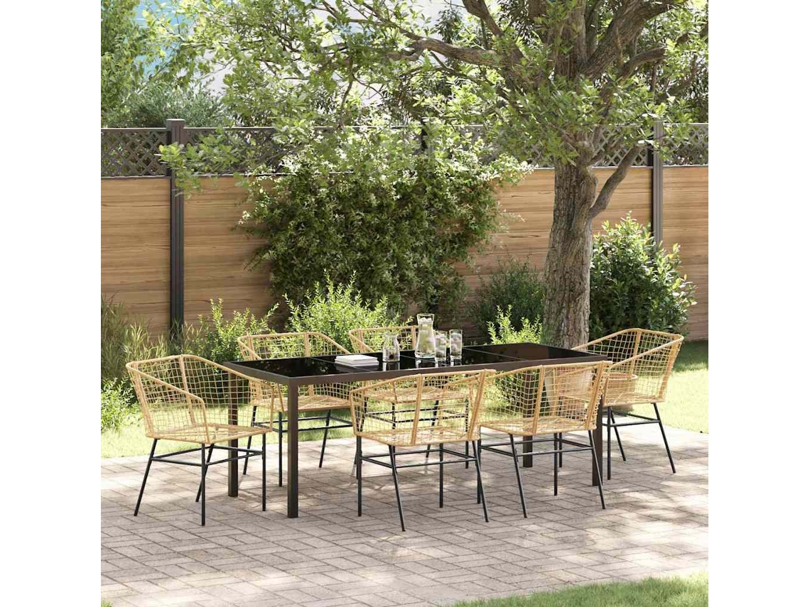 Vidaxl Conjunto De Jantar Para Jardim 7 Unid. Castanho Vime Pe