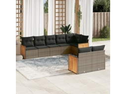 Vidaxl 8 Pcs Conjunto Sofás De Jardim C/ Almofadões Vime Pe Cinzento