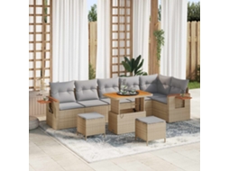 Vidaxl Conjunto De Sofá De Jardim 9 Unid. Bege Vime Pe