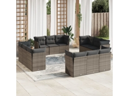 Vidaxl 12 Pcs Conjunto De Sofás Jardim C/ Almofadões Vime Pe Cinzento