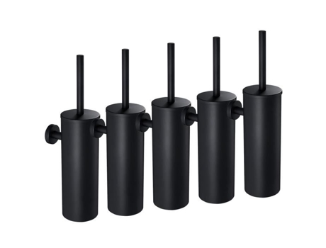 Escova de Vaso Sanitário AURALUM Preta 5 Peças com Suporte de Parede para Banheiro À Prova D'Água Aço Inoxidável Fácil de Limpar