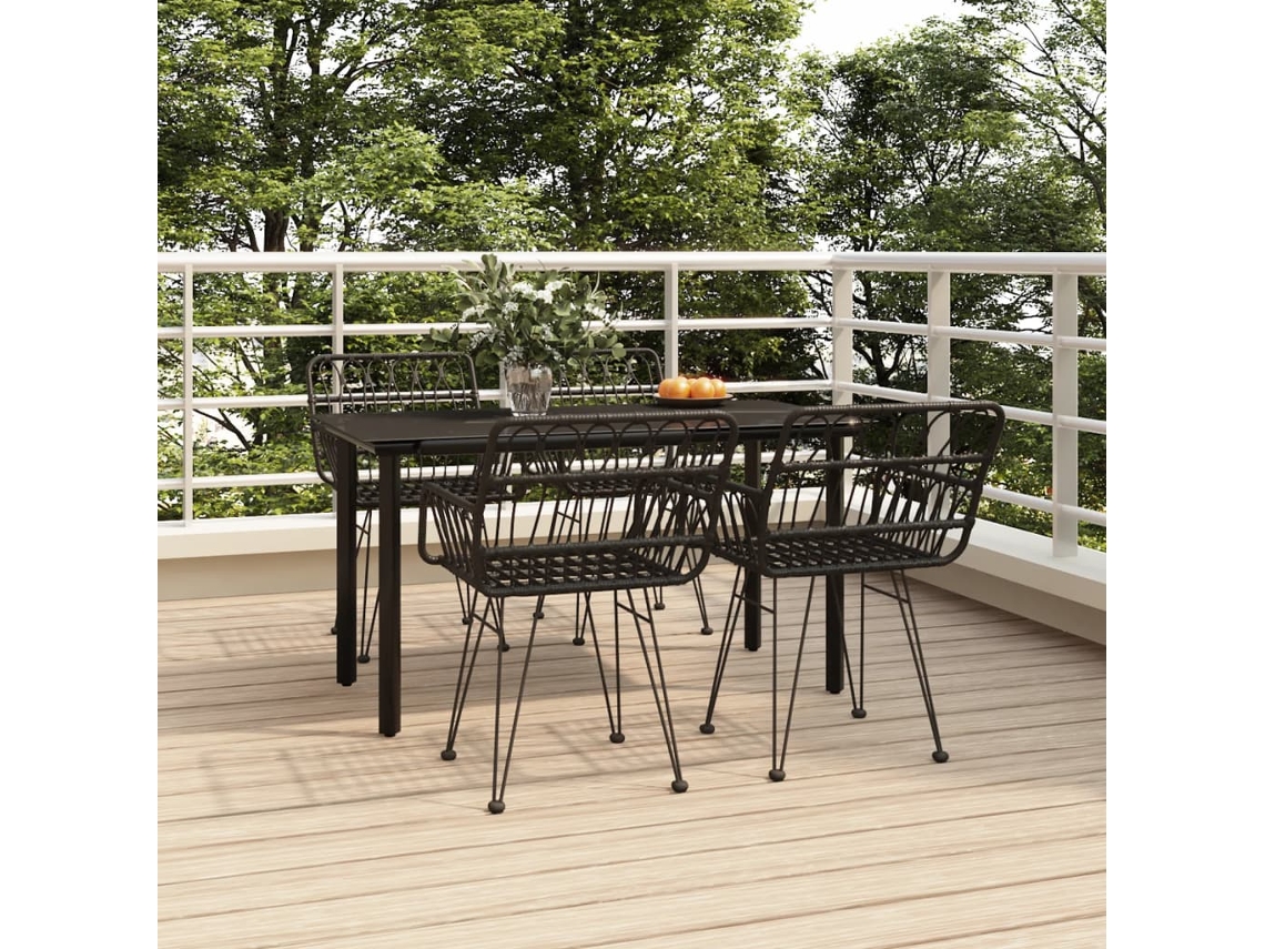 Conjunto 5 Peças Jantar P/ Jardim Vime Pe Preto Dkd Home Decor