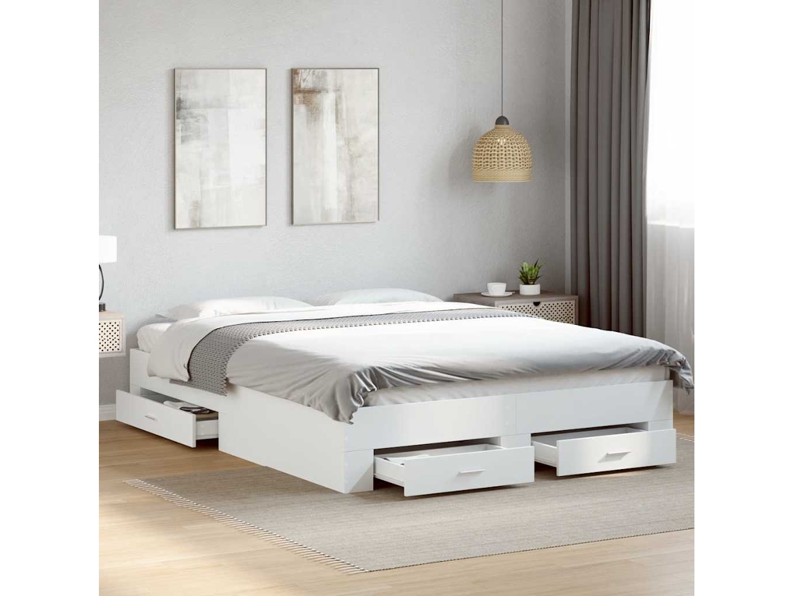 Vidaxl Estrutura de Cama C/ Gavetas 150x200cm Derivados Madeira Branco