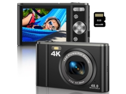 Câmara Digital das Crianças Compacta Dc303 4K 48Mp com Foco Automático Zoom 16X 2 8 Polegadas Tela 8G- Preto VIGA EUROPE